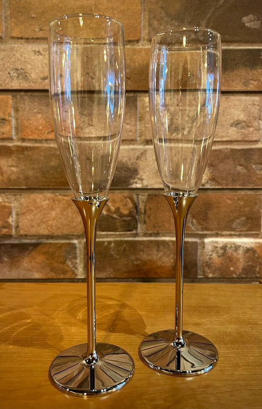 "Boston" Silver Elegant Simple Champagne Toasting Flutes