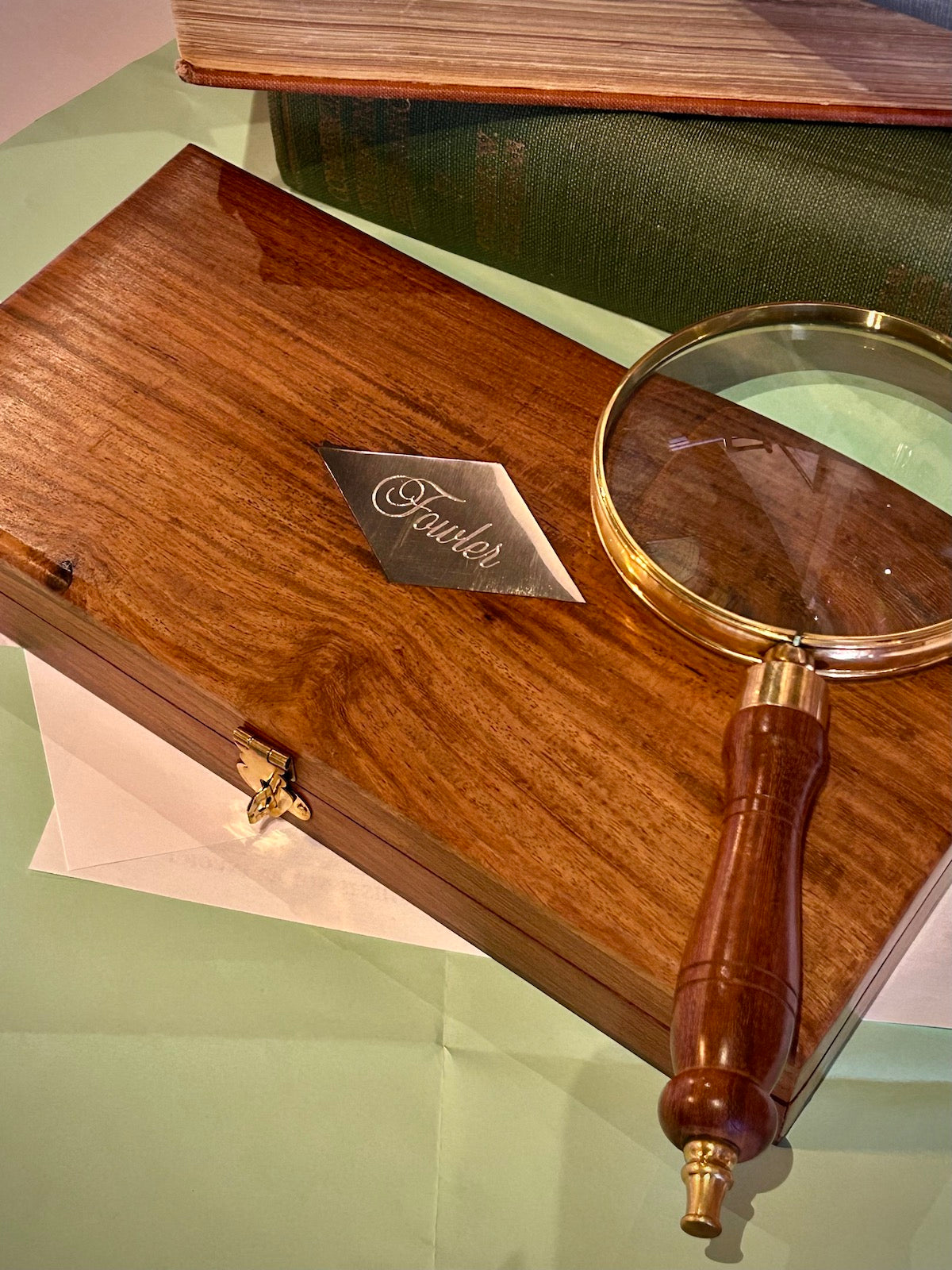 Brass and Turned Rosewood Magnifying Glass with Case