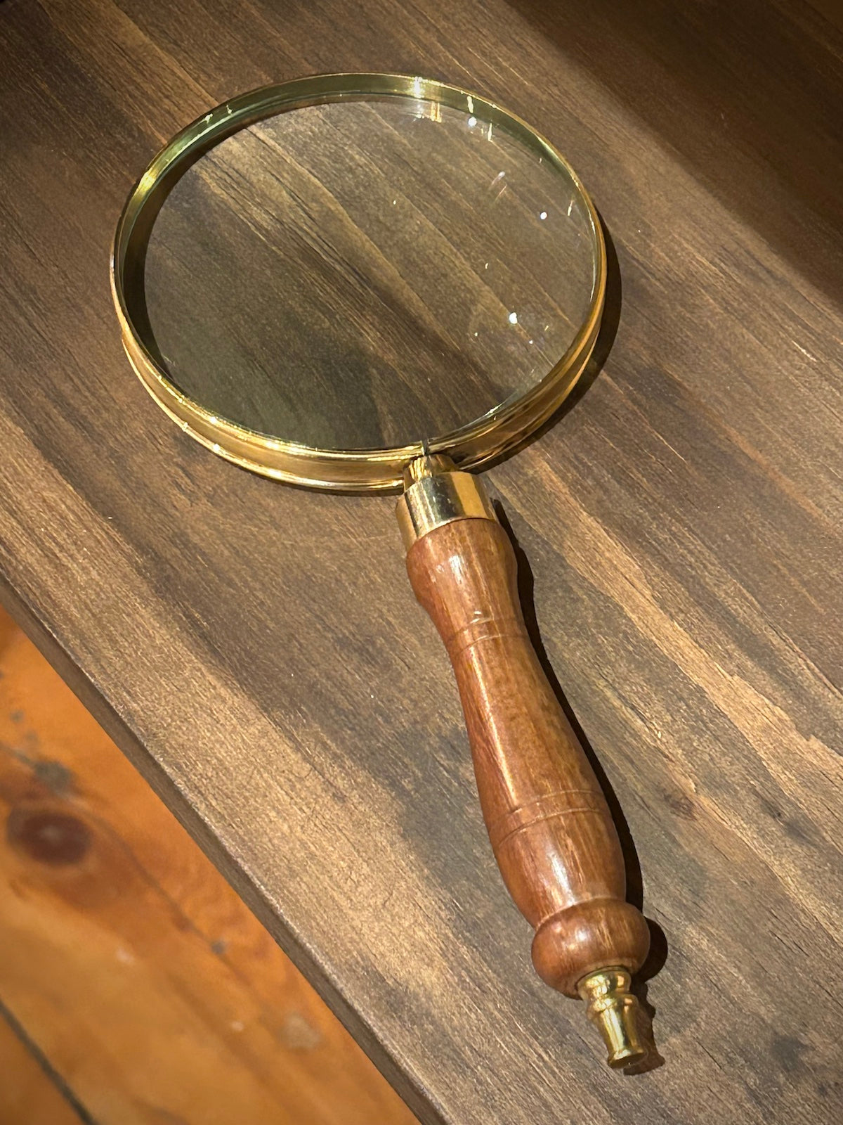 Brass and Turned Rosewood Magnifying Glass with Case