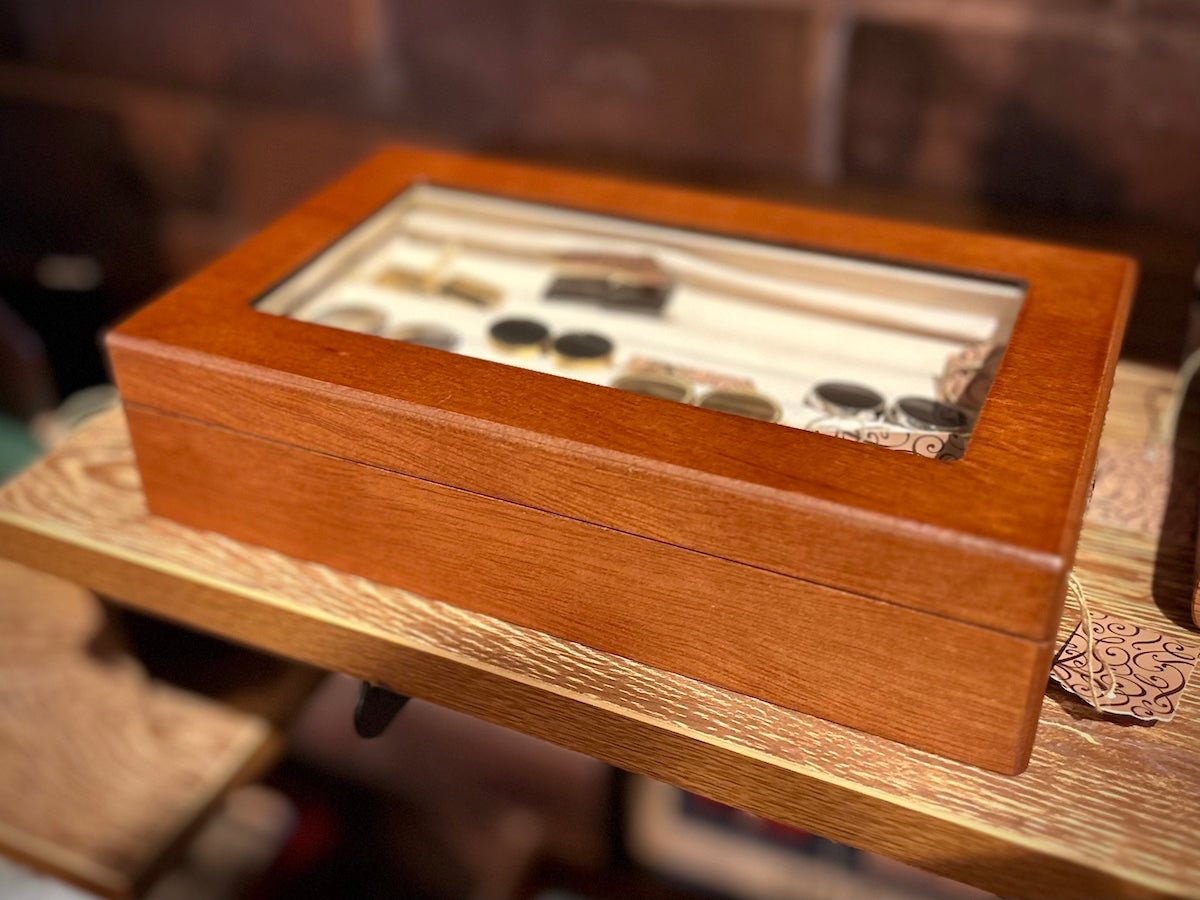 Cherry Brown Wood with Glass Cover Accessory Box