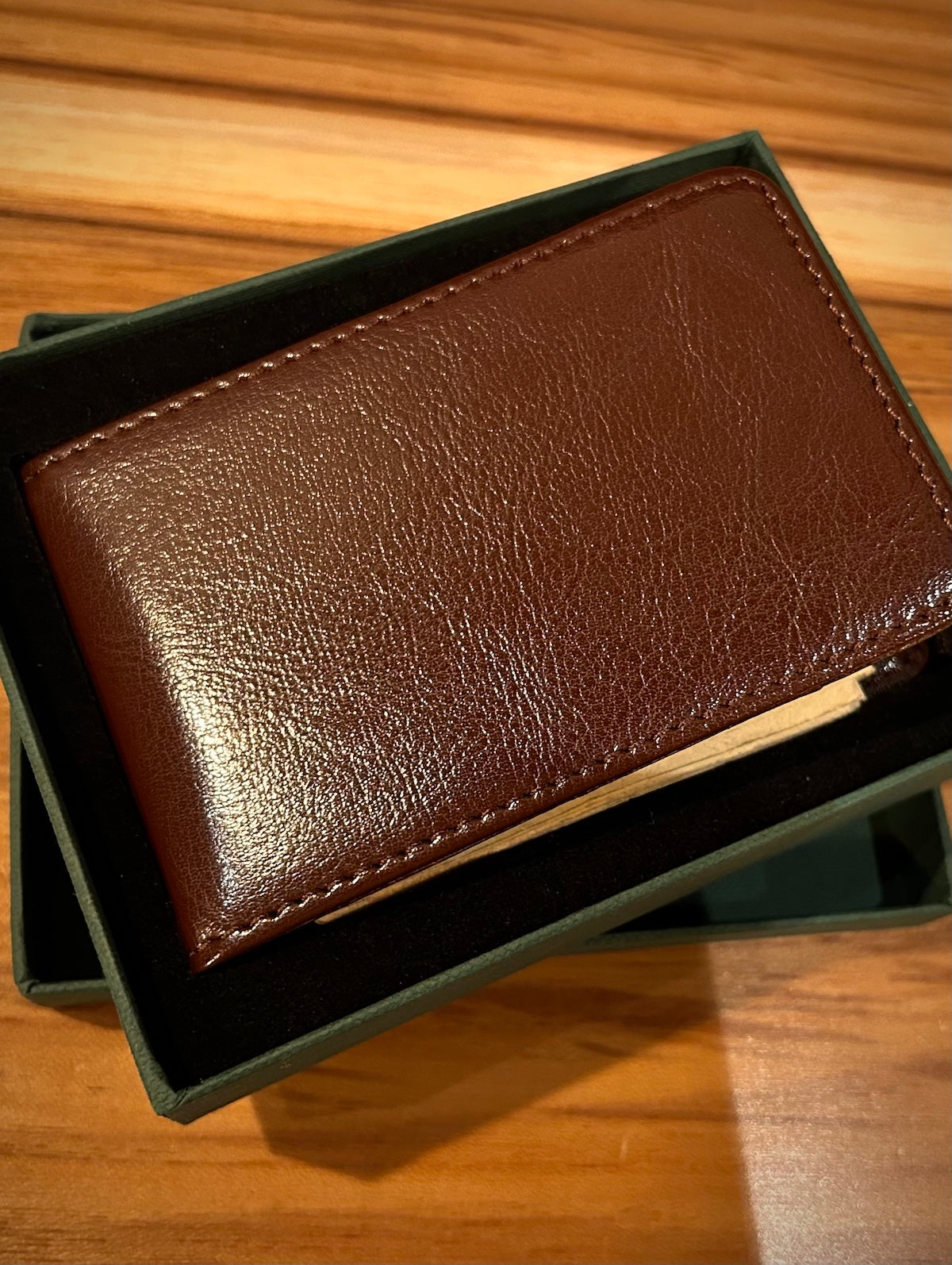 Slim Brown Leather Money Clip Wallet