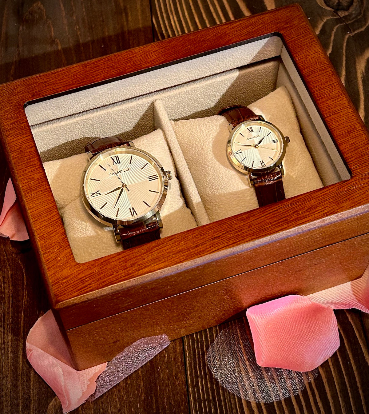 Brown Wood Two Watch Case