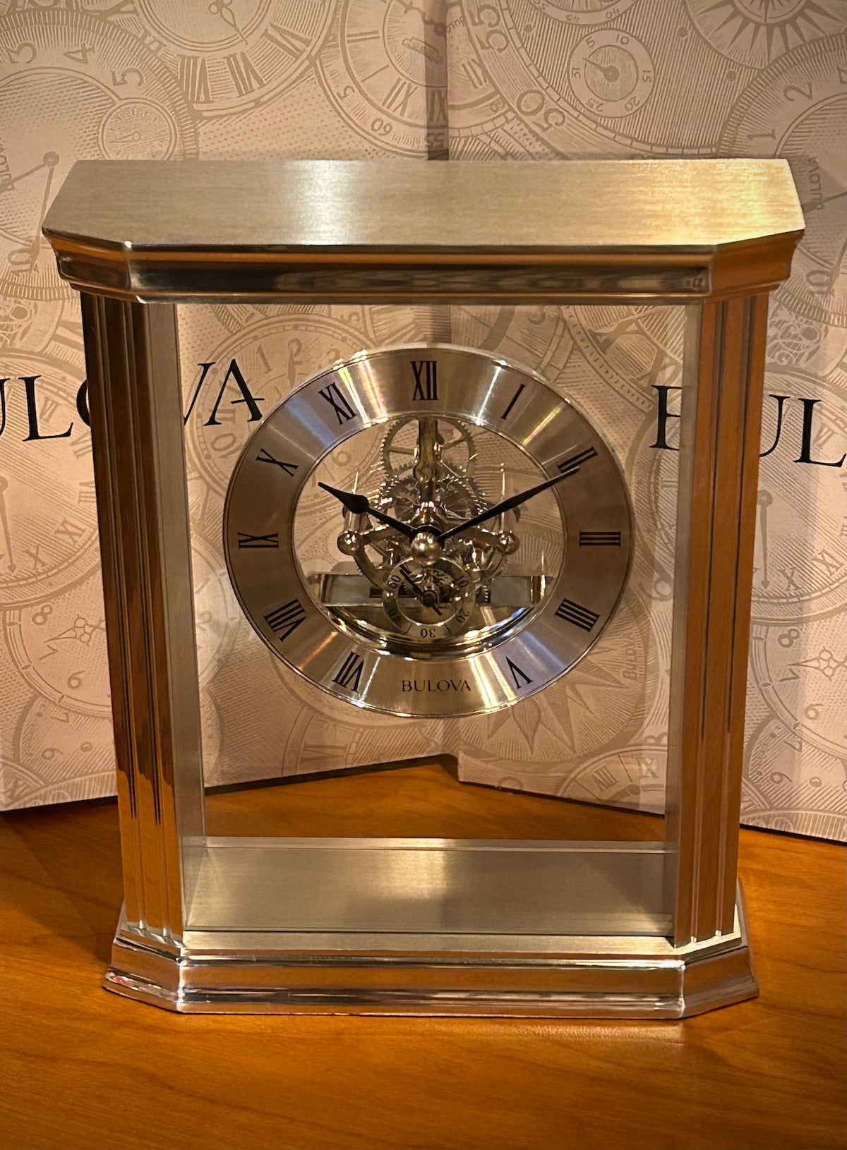 Bulova Cate Silver Skeleton Clock