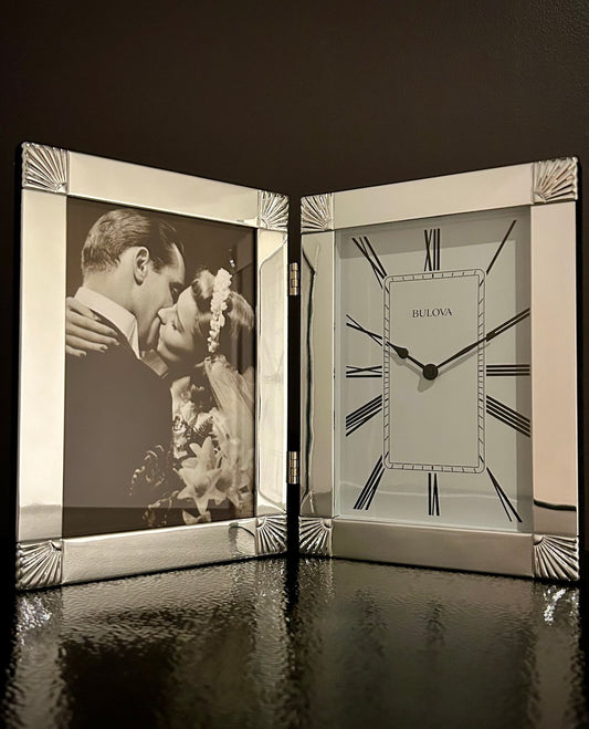 Bulova Ceremonial Silver Hinged Photo Frame Clock