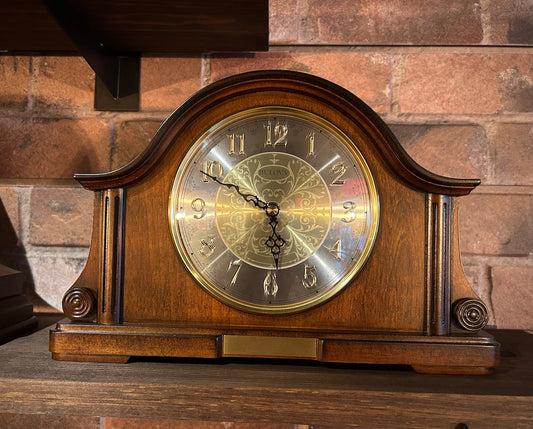 Bulova Chadbourne Tambour Chime Walnut Mantel Clock