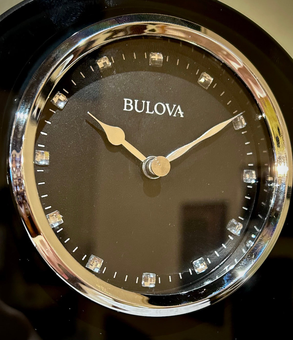 Bulova Ebony Crystal Contemporary Tabletop Clock