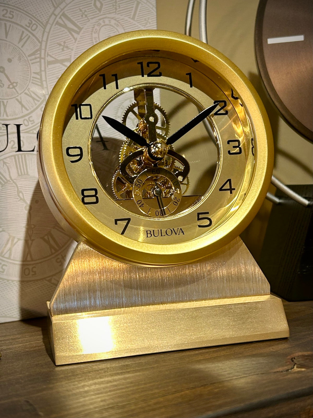 Bulova Golden Eye Skeleton Desk Clock