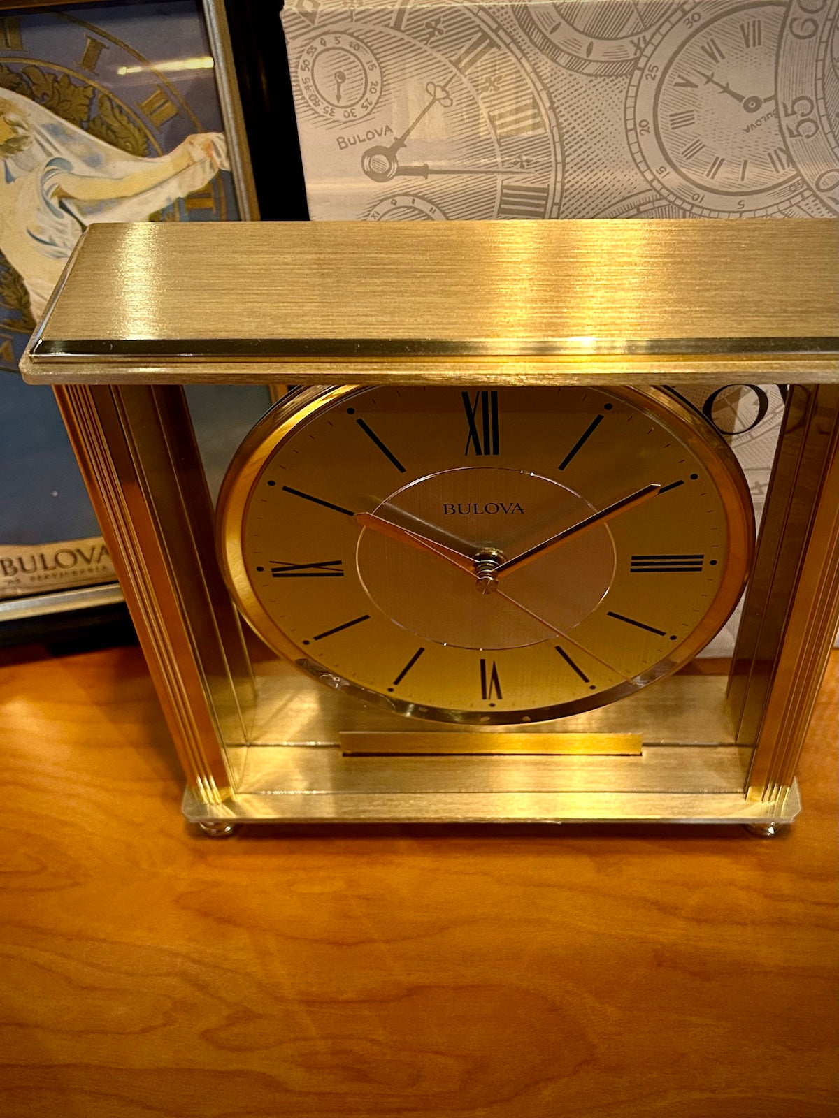 Bulova Grand Prix Gold Brushed Brass Clock