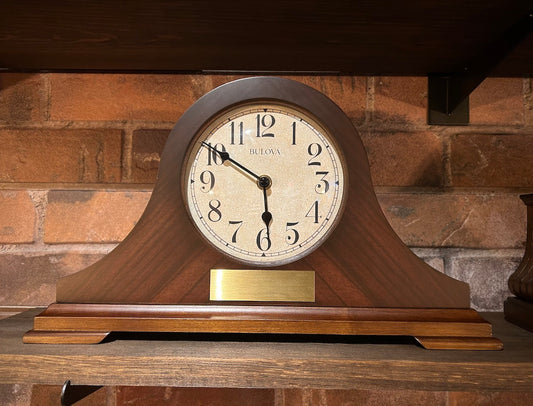 Bulova Norwalk Tambour Chime Walnut Mantel Clock