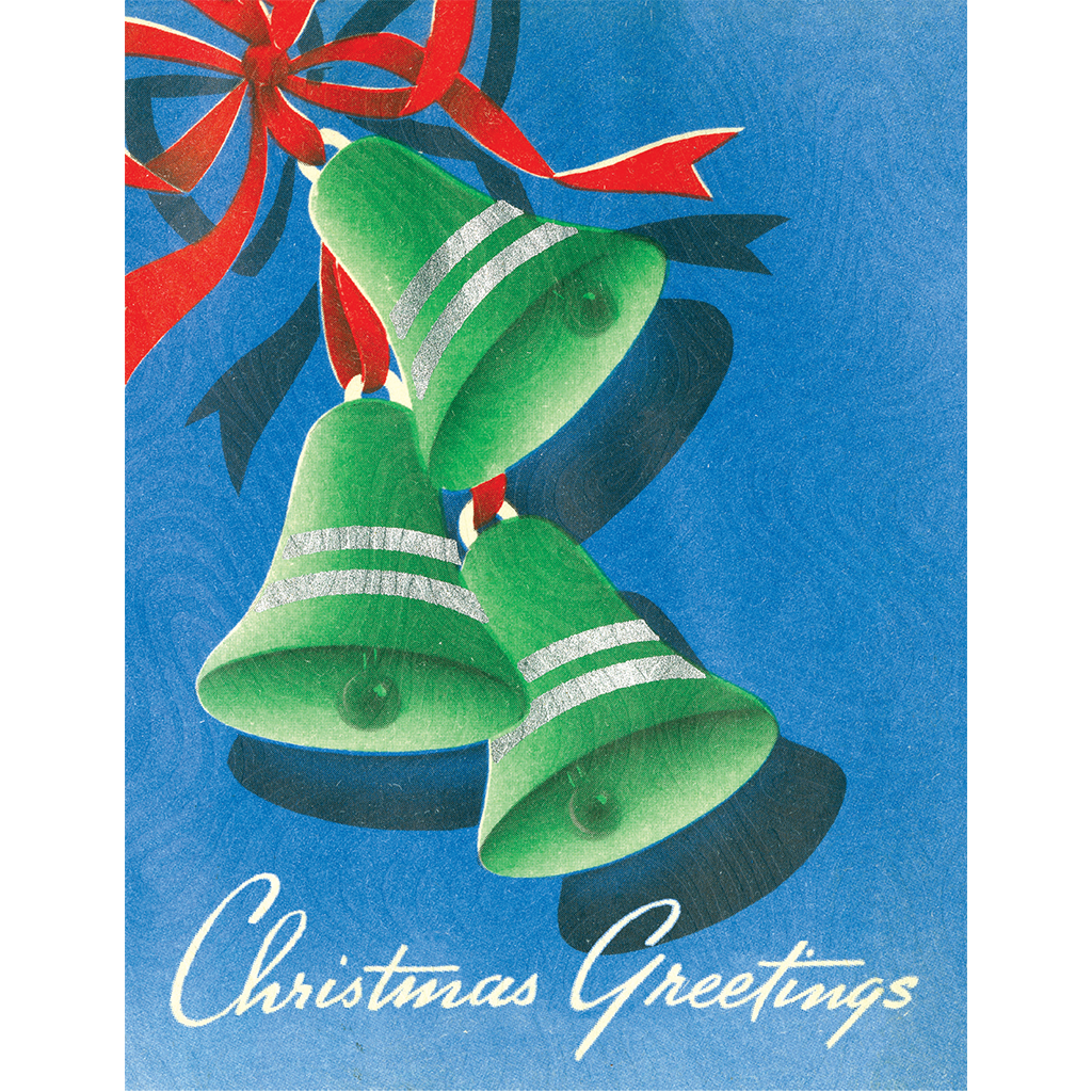 Green Bells Retro Christmas Greeting Card
