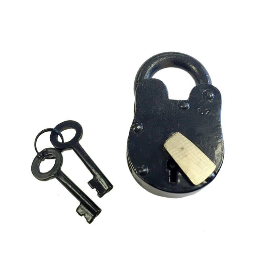 3-1/2" Iron Lock and Keys with Brass Cover Plate