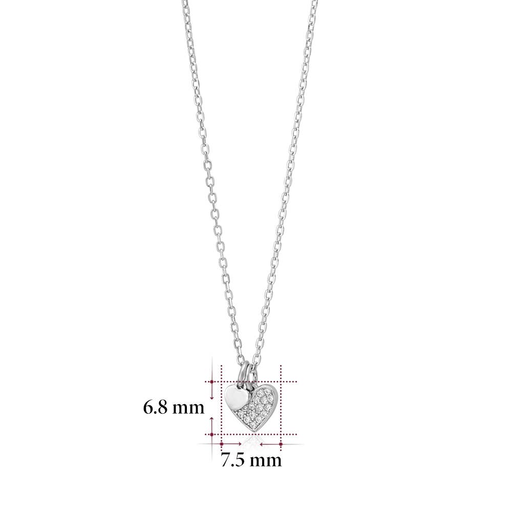 Sterling Silver Petite Heart Necklace with Simulated Diamond