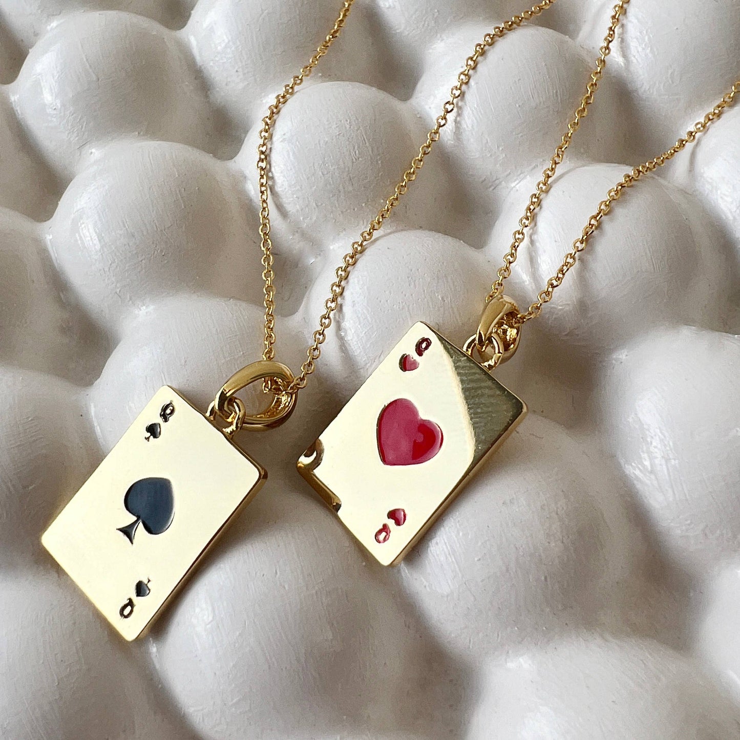 Gold Playing Card Charm Necklaces (Queen of Hearts or Queen of Spades)