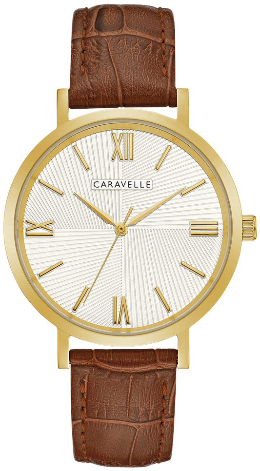 Caravelle by Bulova Mens Gold & Brown Leather Watch
