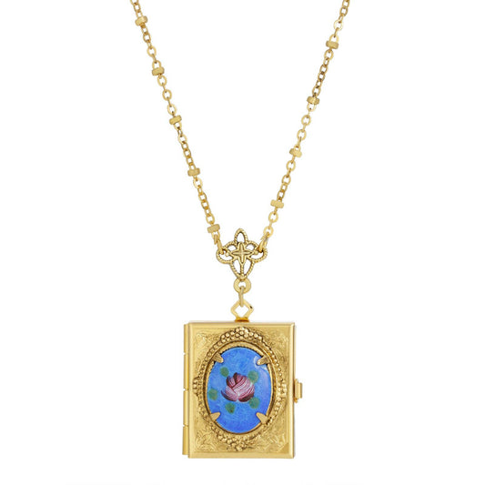 1928 Jewelry Floral Stone Gold Book 4 Photo Locket Necklace