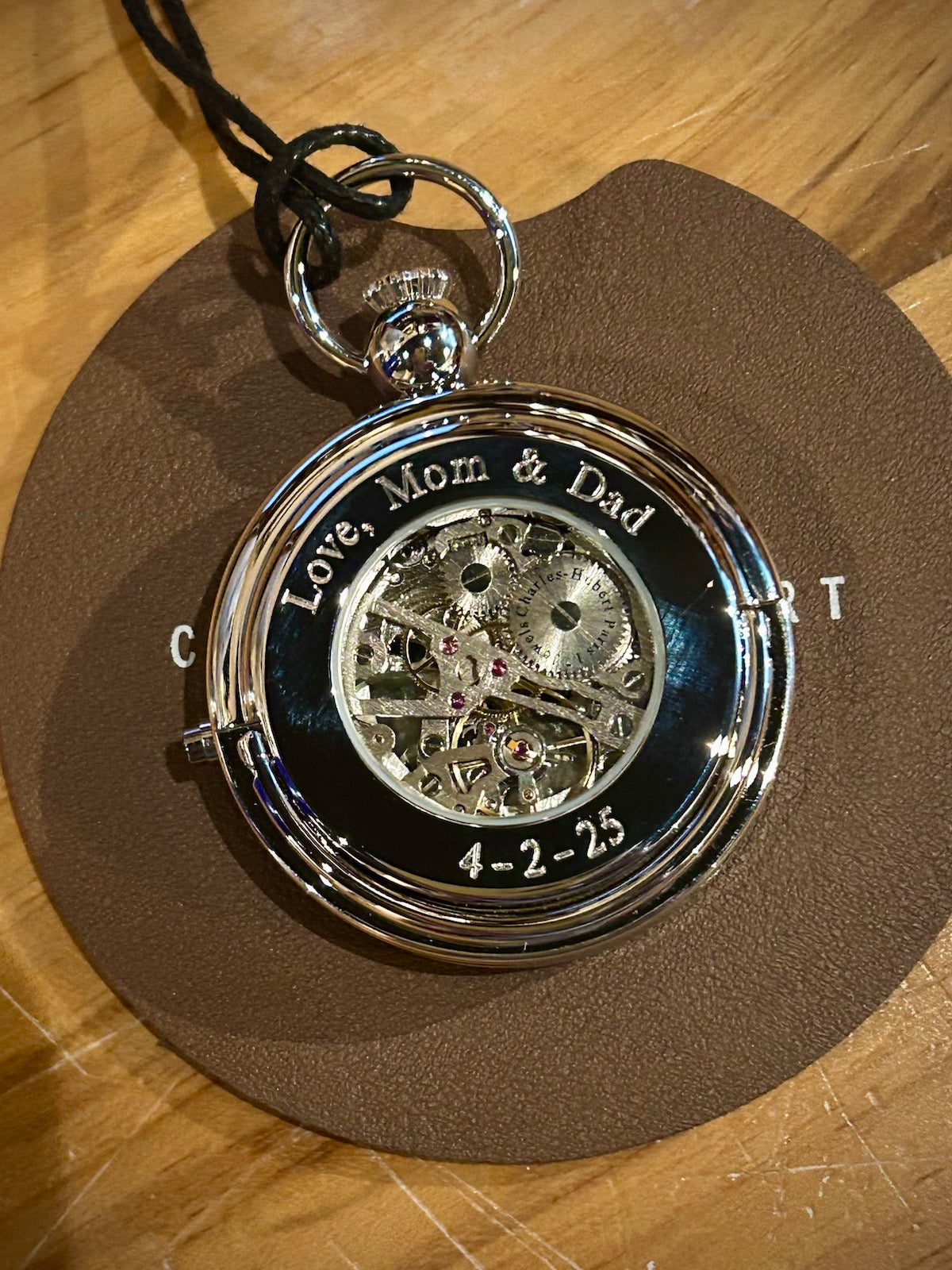 Charles Hubert Chrome Photo Locket Mechanical Pocket Watch