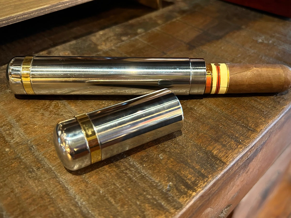 Silver with Gold Trim Cigar Tube