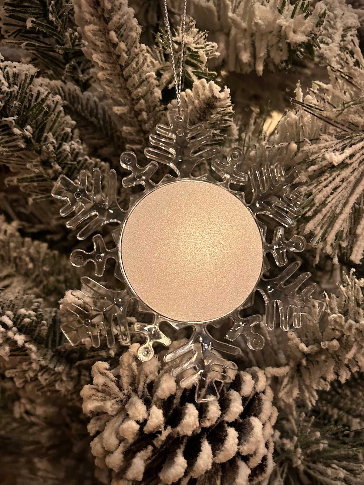 Clear Snowflake Ornament with Silver String