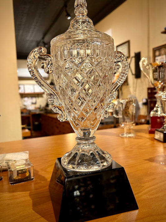 Cut Crystal Trophy Cup on Black Base