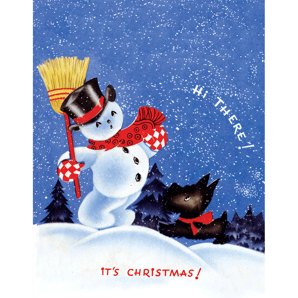 Snowman and Scottie Retro Christmas Greeting Card