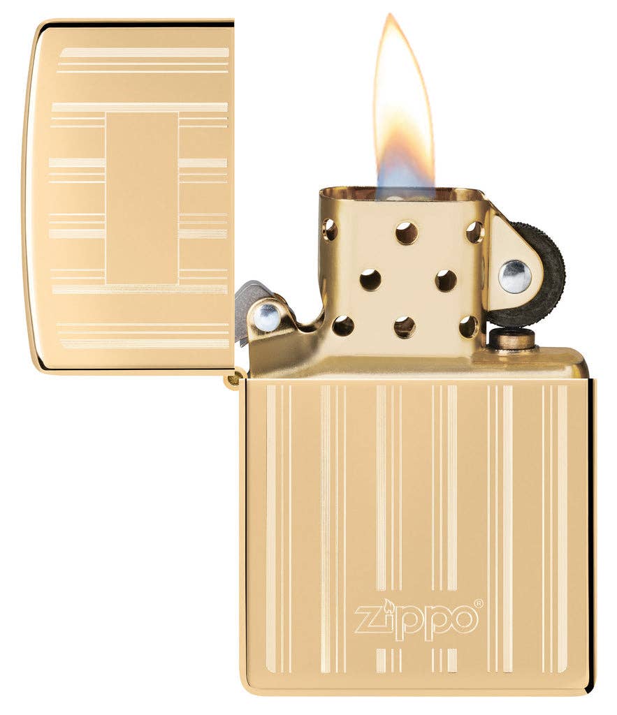 Zippo Classy Zippo Logo Pinstriped Design High Polish Brass Windproof Lighter