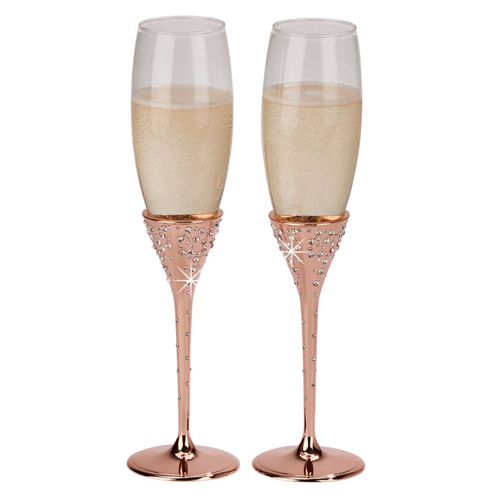 "Galaxy" Rose Gold with Crystals Champagne Toasting Flutes