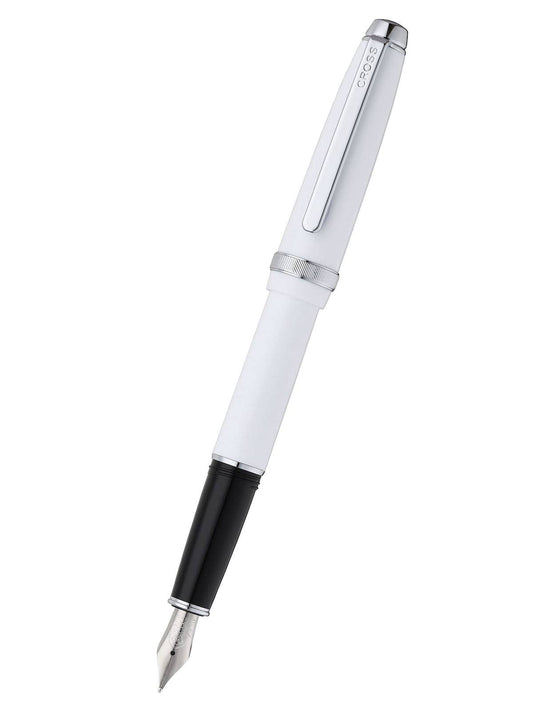 Cross Lume Porcelain White with Polished Chrome Appointments and Polished Chrome Stainless Steel Medium Nib Fountain Pen