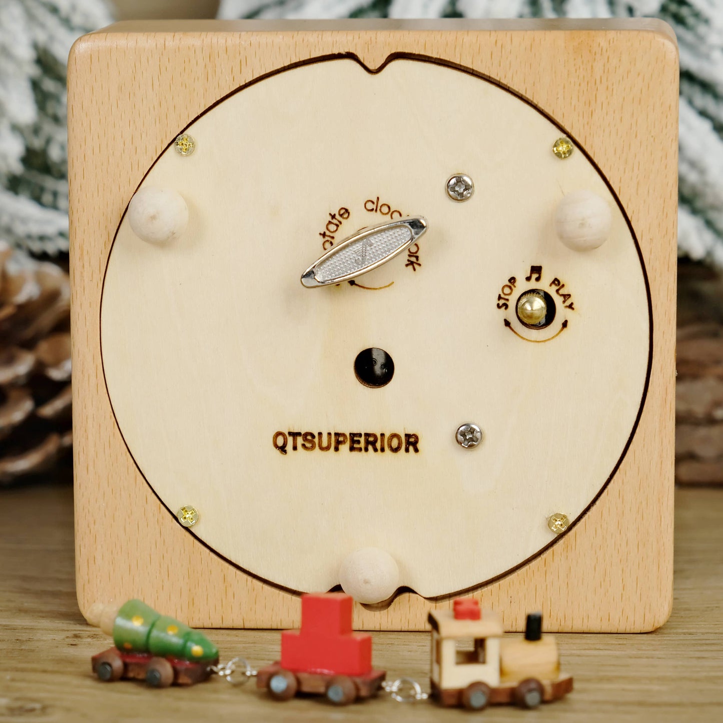 Handcrafted Wind-Up Wooden Christmas Train Music Box