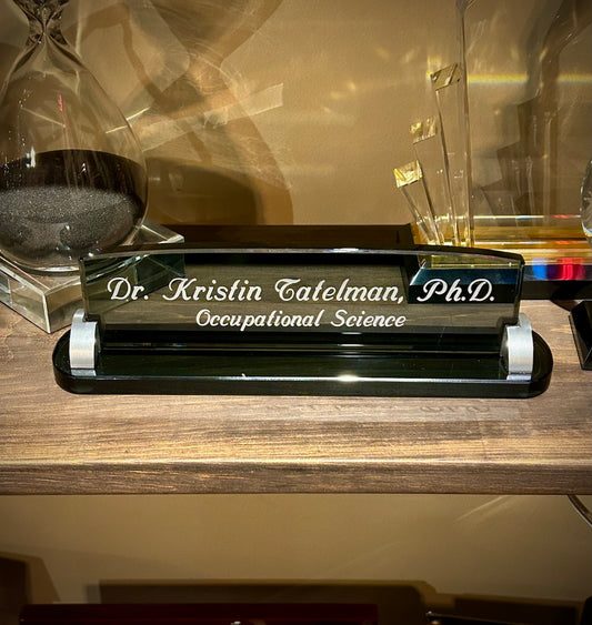 Smoked Glass Desk Name Bar