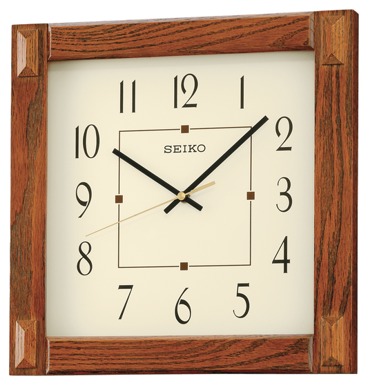 Seiko 13" Square Brown Wooden Wall Clock