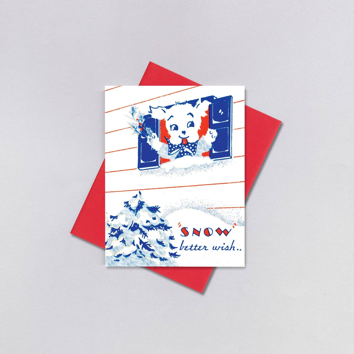 Dog at Window Retro Christmas Greeting Card