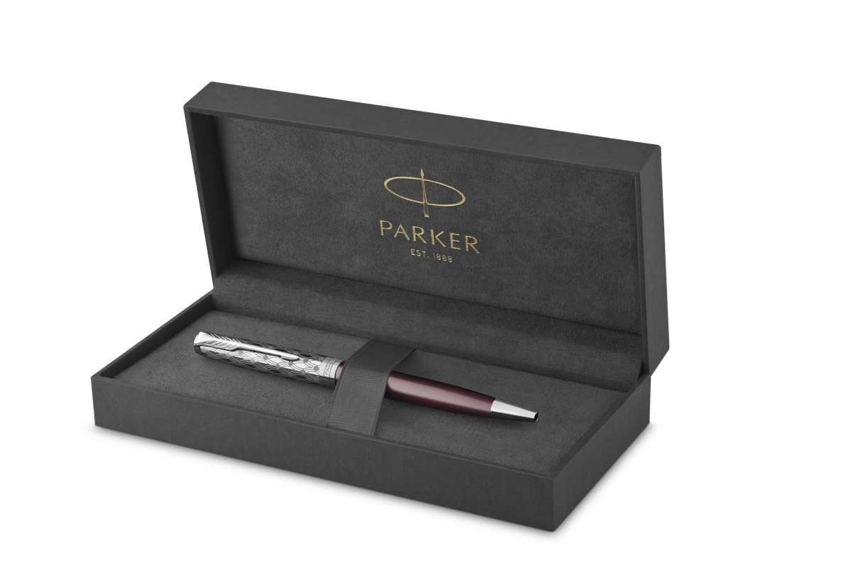 Parker Sonnet Premium Red Satin with Silver Trim Deco Ballpoint Pen