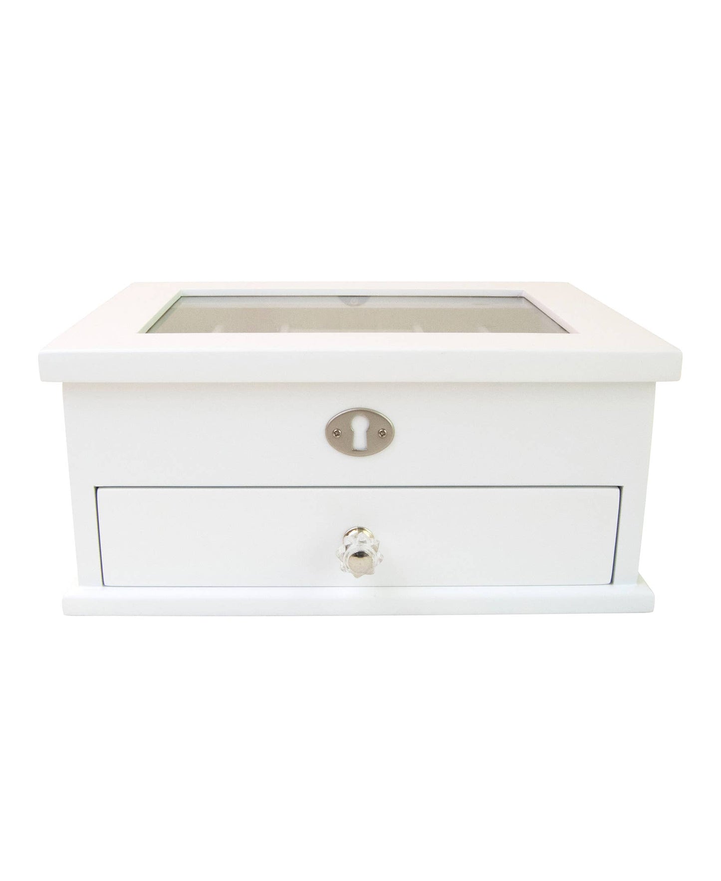 Mele & Co. "Mini Lili" Glass Top White Wooden Jewelry Box