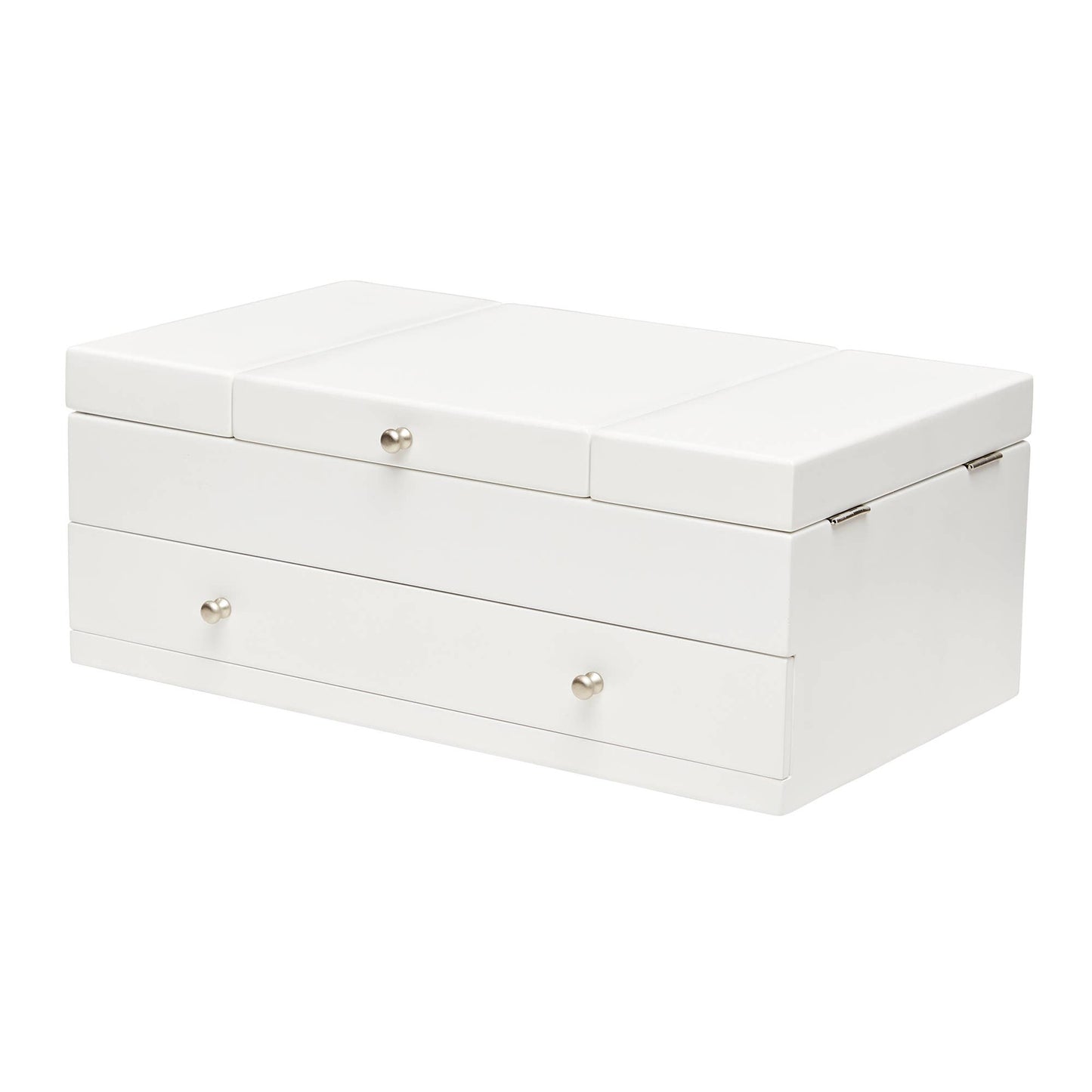 Mele & Co. "Everly" White Wooden Triple Lid Jewelry Box with Green Lining