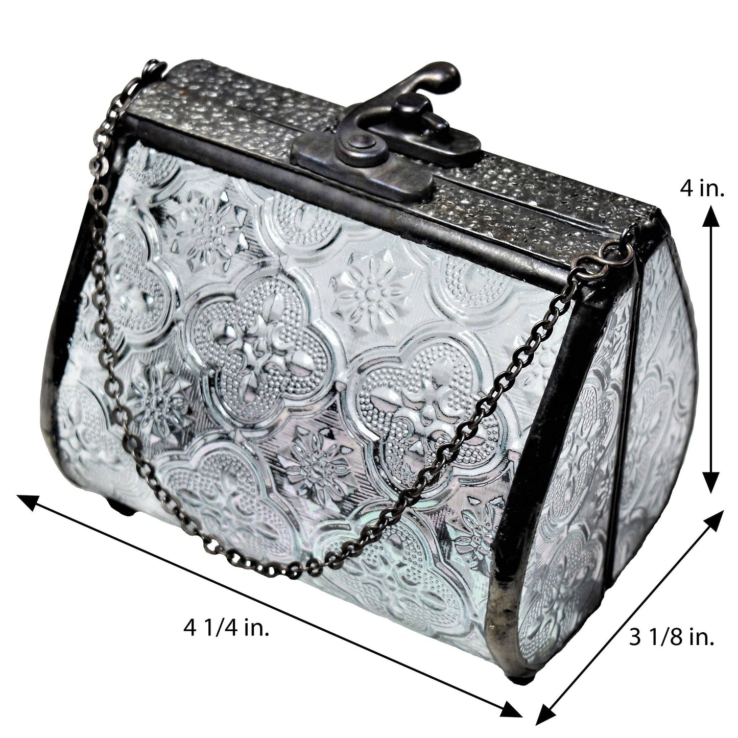 Glass Purse Keepsake Box with Vintage Patterned Glass