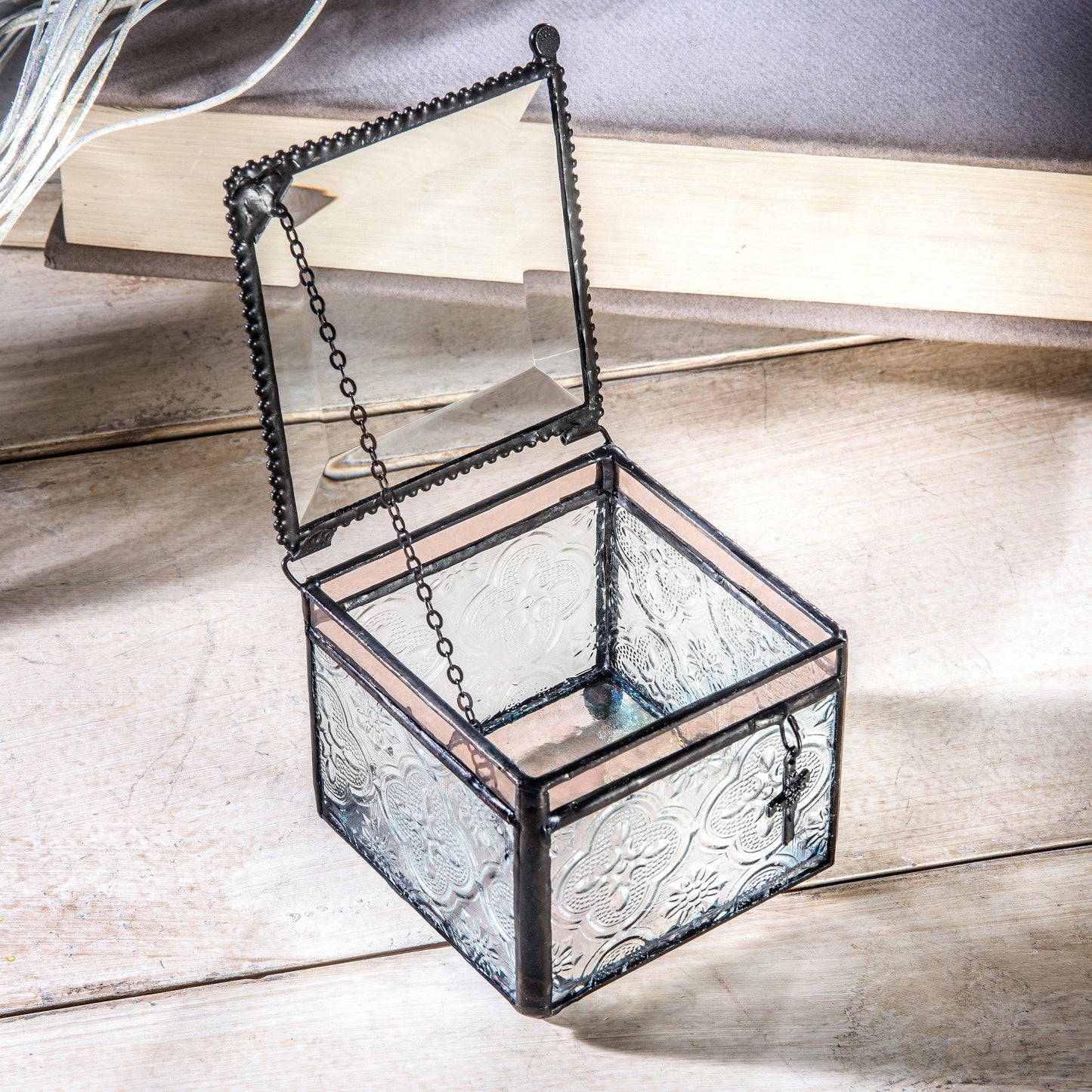 Glass Keepsake Box with Cross Charm