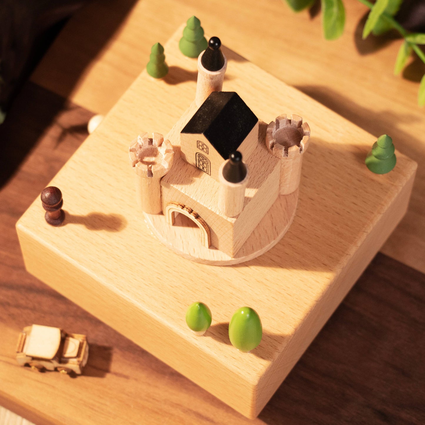 Handcrafted Wind-Up Wooden Castle Music Box