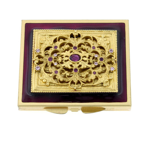 1928 Jewelry Classico Filigrana Amethyst Crystal Square Gold Compact Mirror