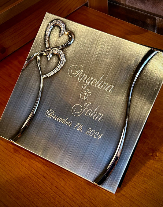 Double Hearts Brushed Silver Wedding Guest Book