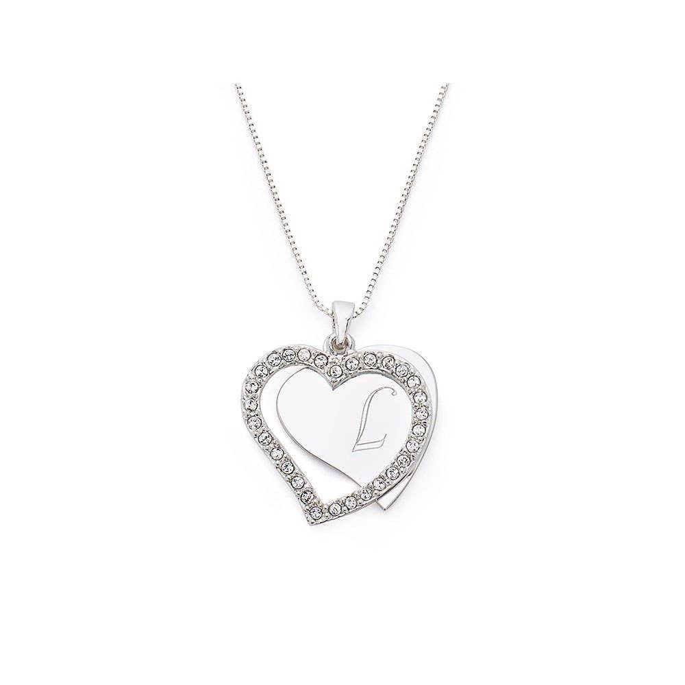 Silver Heart Charm Crystal Swing Frame Necklace
