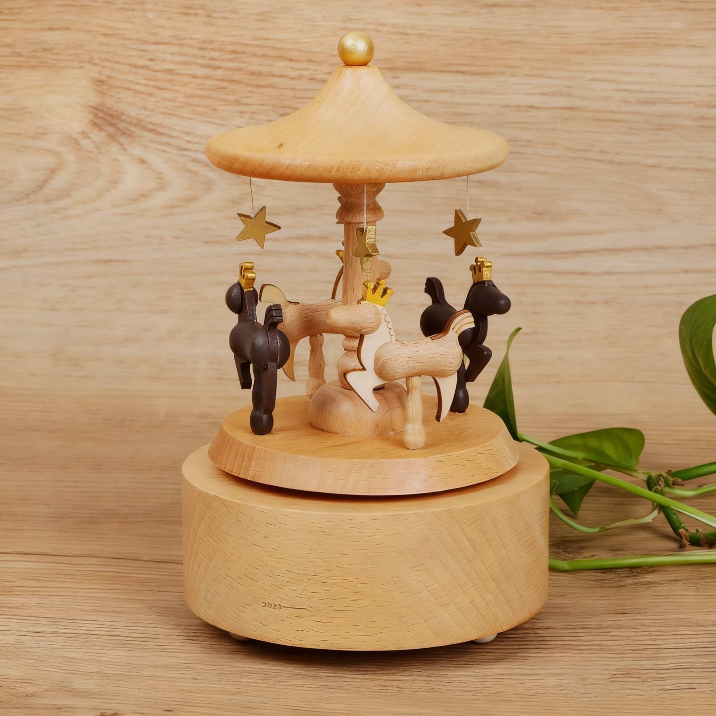 Handcrafted Wind-Up Wooden Carousel Music Box