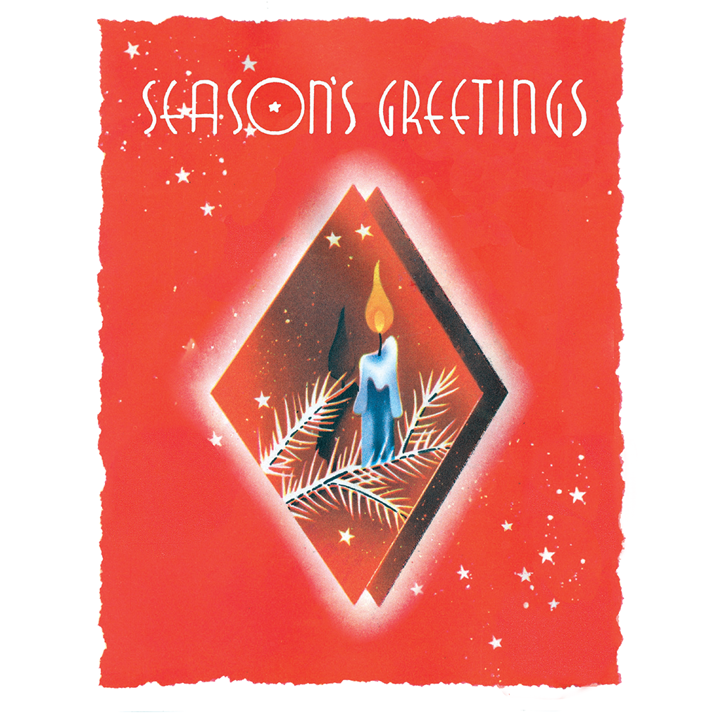 Candle on a Red Background - Retro Christmas Greeting Card