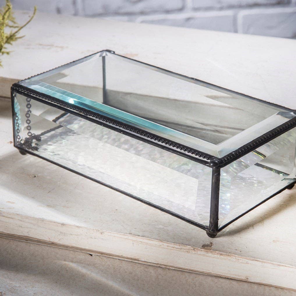 Beveled Glass Keepsake Box with Hinged Lid