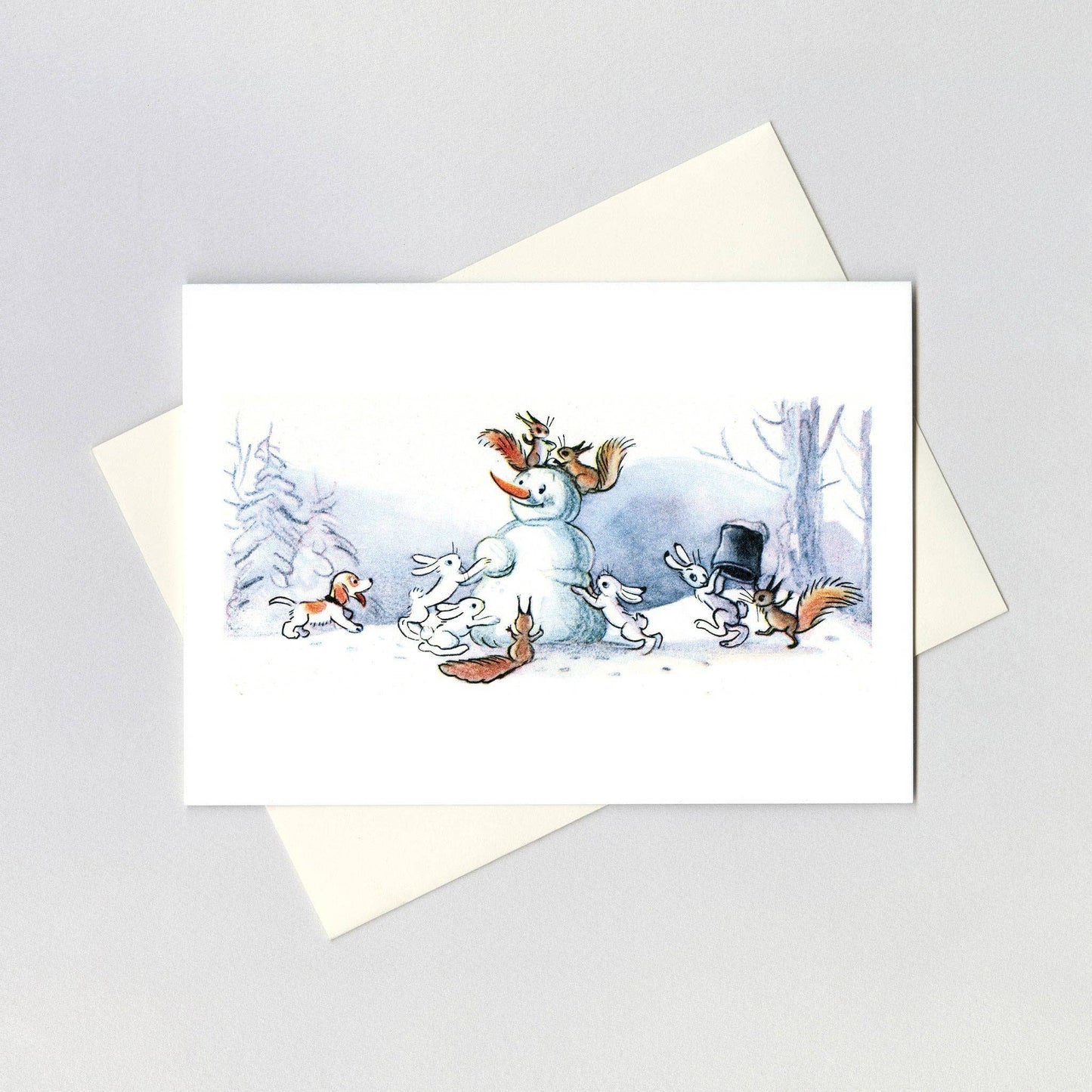 Animals Building a Snowman Holiday Card