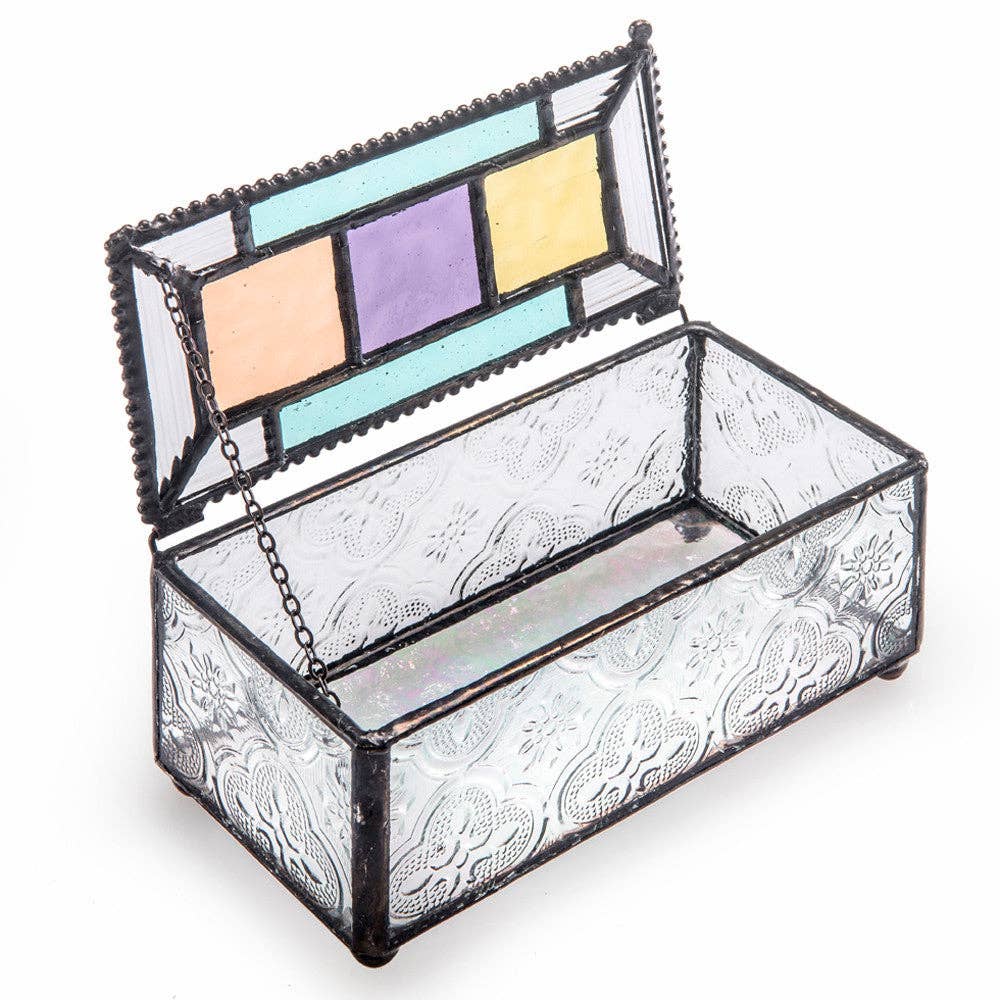 Multi-Color Glass Jewelry Box with Textured Sides