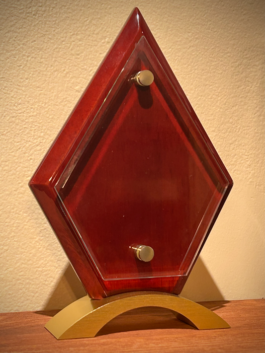 Floating Jade Glass on Rosewood Piano Finish Standup Award