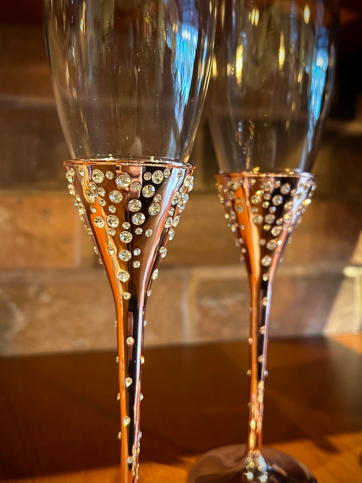 "Galaxy" Rose Gold with Crystals Champagne Toasting Flutes