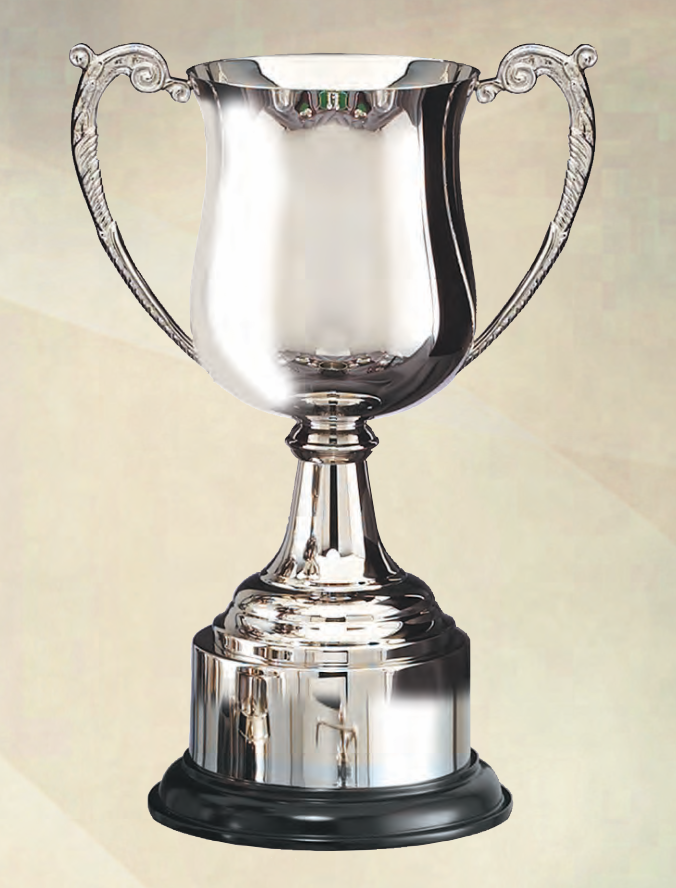 Georgian Cup Nickel Plated Silver Trophy on Wood base
