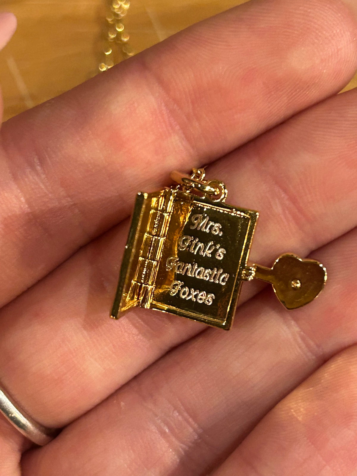 Gold Love Note Book Locket with Red Heart Gem