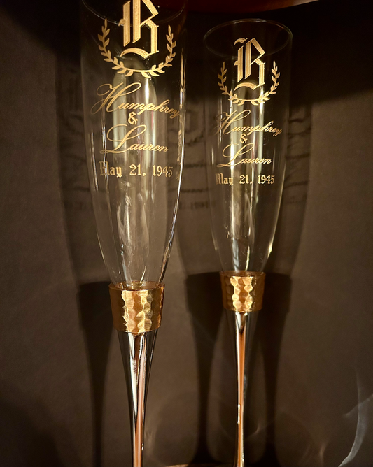 Hammered Gold Band Champagne Flutes
